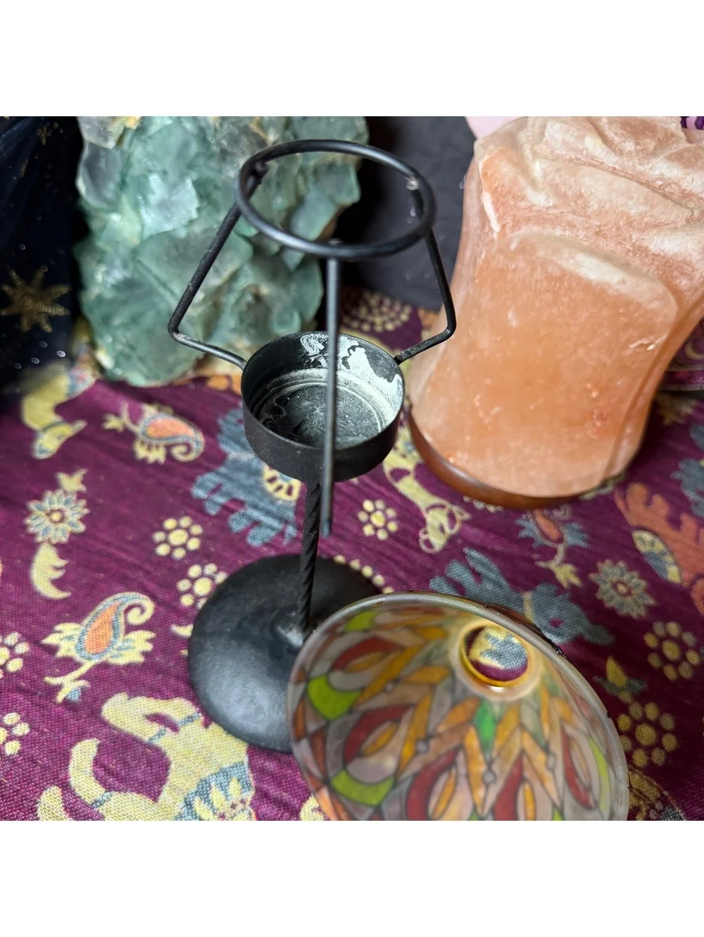 Stained Glass Style Tealight Candle Vintage Votive Stand
